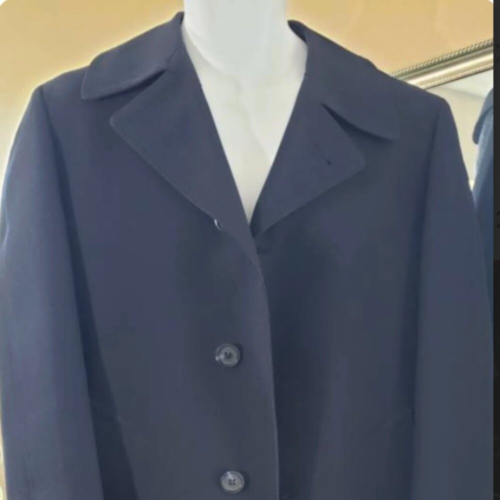 London Fog Navy Trench Coat‎ Red Snow Cloth Wool Liner Vintage 42 Short